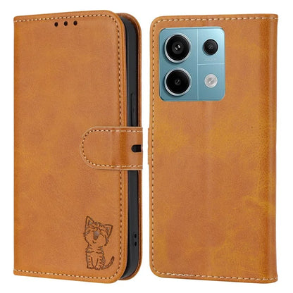 For Xiaomi Redmi Note 13 Pro 5G / Poco X6 5G Leather Case Happy Cat Pattern Folding Stand Phone Cover
