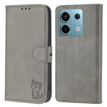 For Xiaomi Redmi Note 13 Pro 5G / Poco X6 5G Leather Case Happy Cat Pattern Folding Stand Phone Cover