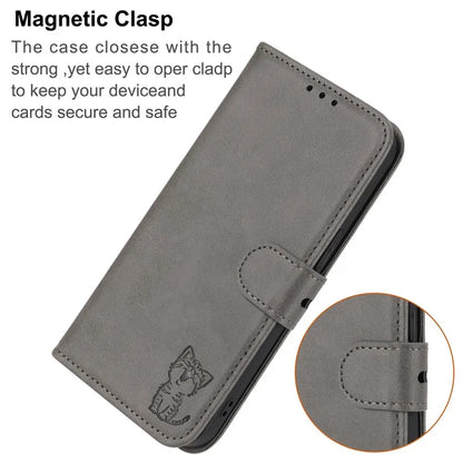 For Xiaomi Redmi Note 13 Pro 5G / Poco X6 5G Leather Case Happy Cat Pattern Folding Stand Phone Cover