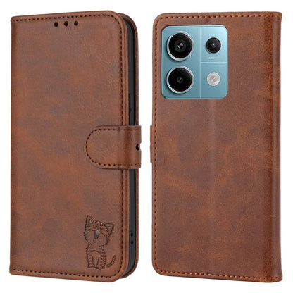 For Xiaomi Redmi Note 13 Pro 5G / Poco X6 5G Leather Case Happy Cat Pattern Folding Stand Phone Cover