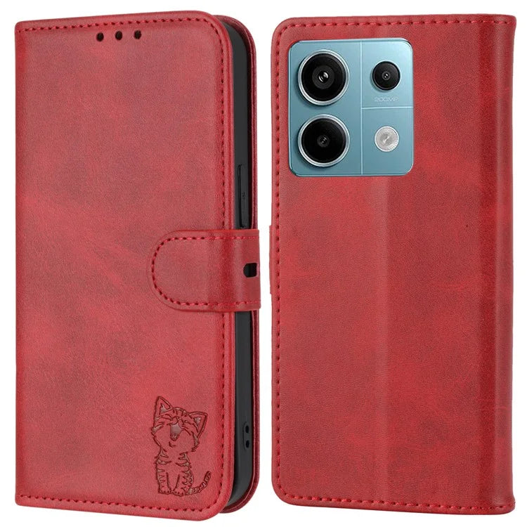 For Xiaomi Redmi Note 13 Pro 5G / Poco X6 5G Leather Case Happy Cat Pattern Folding Stand Phone Cover