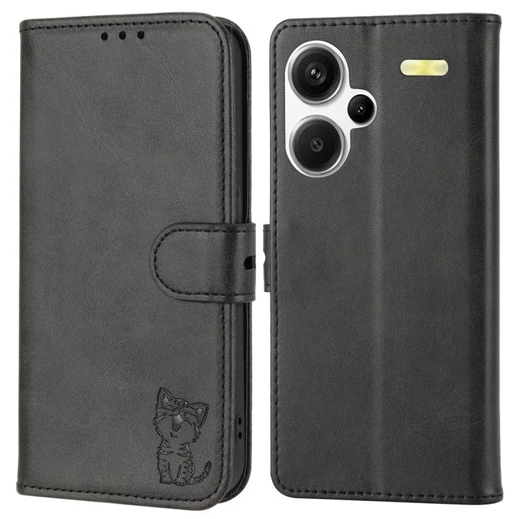 For Xiaomi Redmi Note 13 Pro+ 5G Wallet Case Happy Cat Pattern Shockproof Flip Phone Cover