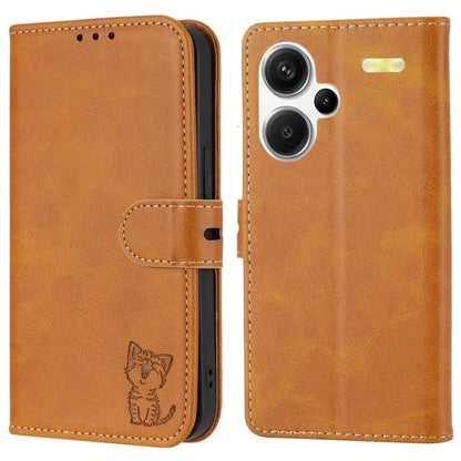 For Xiaomi Redmi Note 13 Pro+ 5G Wallet Case Happy Cat Pattern Shockproof Flip Phone Cover