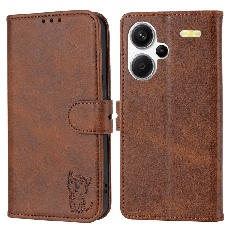 For Xiaomi Redmi Note 13 Pro+ 5G Wallet Case Happy Cat Pattern Shockproof Flip Phone Cover