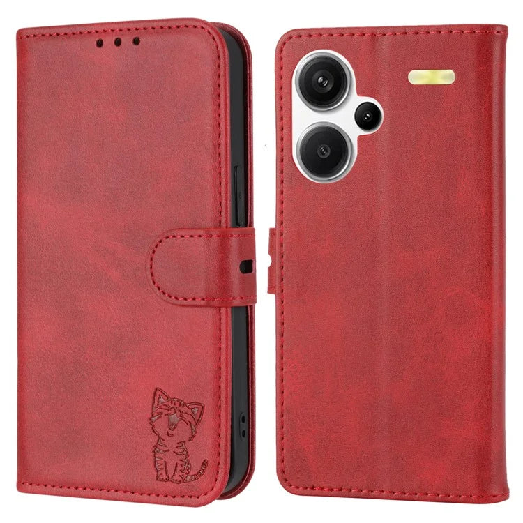 For Xiaomi Redmi Note 13 Pro+ 5G Wallet Case Happy Cat Pattern Shockproof Flip Phone Cover