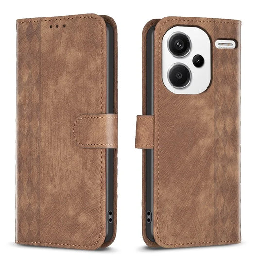 For Xiaomi Redmi Note 13 Pro+ 5G Leather Wallet Case Grid Pattern Shockproof Flip Cover