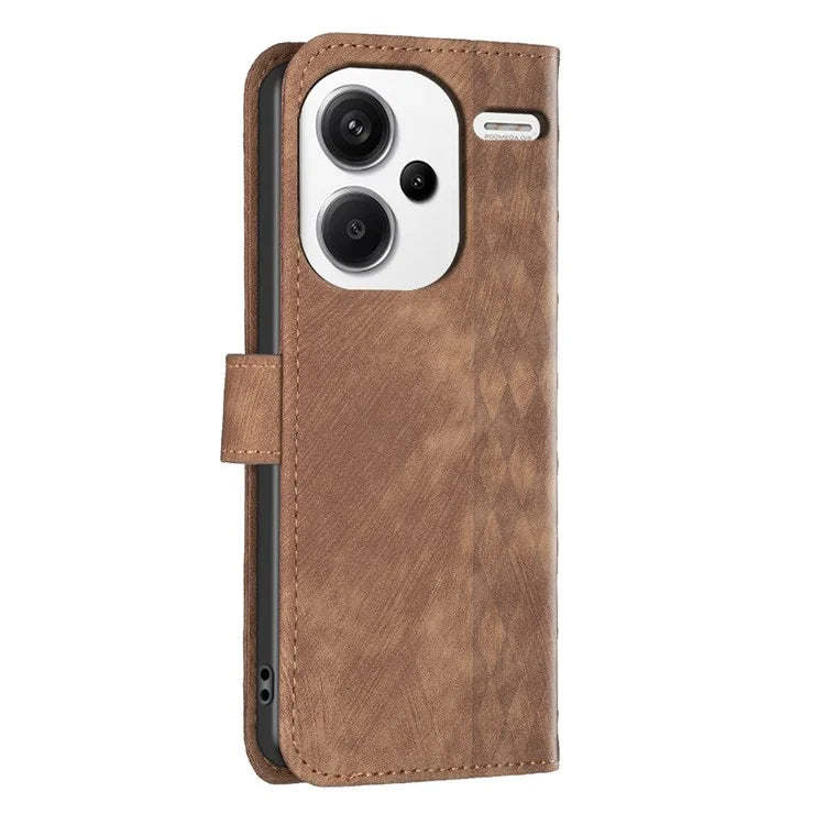 For Xiaomi Redmi Note 13 Pro+ 5G Leather Wallet Case Grid Pattern Shockproof Flip Cover