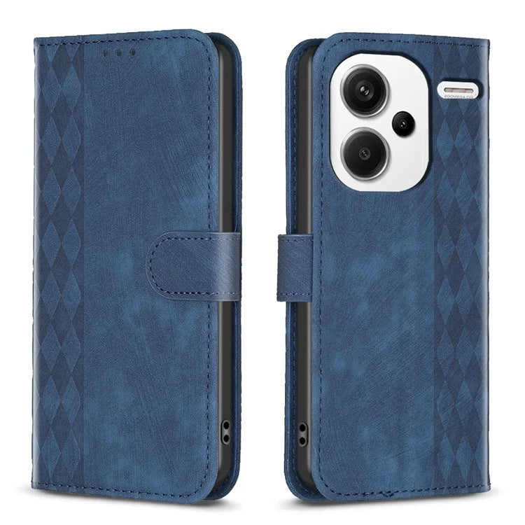 For Xiaomi Redmi Note 13 Pro+ 5G Leather Wallet Case Grid Pattern Shockproof Flip Cover