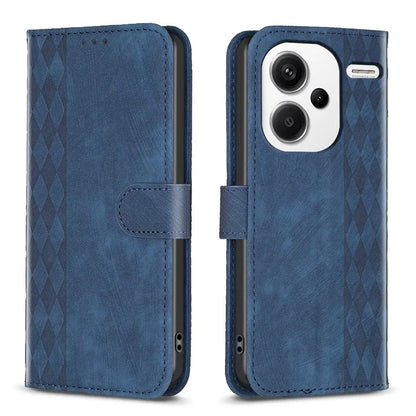 For Xiaomi Redmi Note 13 Pro+ 5G Leather Wallet Case Grid Pattern Shockproof Flip Cover