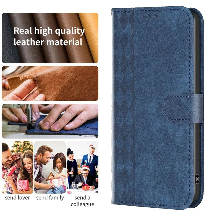 For Xiaomi Redmi Note 13 Pro+ 5G Leather Wallet Case Grid Pattern Shockproof Flip Cover