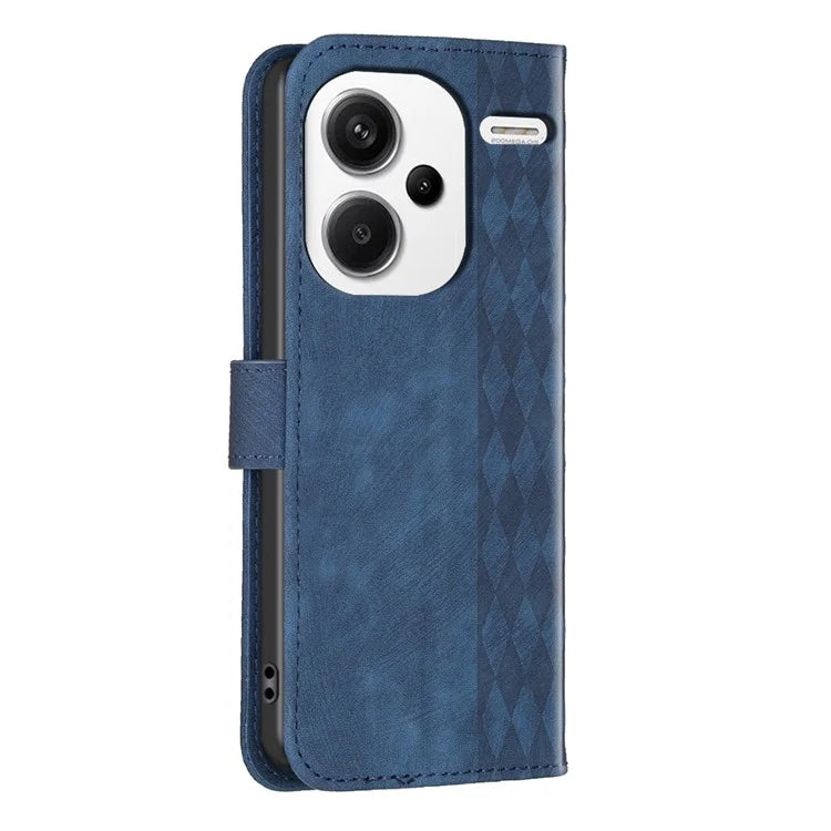 For Xiaomi Redmi Note 13 Pro+ 5G Leather Wallet Case Grid Pattern Shockproof Flip Cover