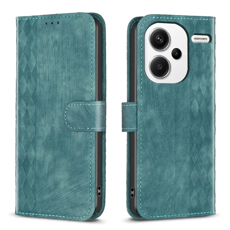 For Xiaomi Redmi Note 13 Pro+ 5G Leather Wallet Case Grid Pattern Shockproof Flip Cover