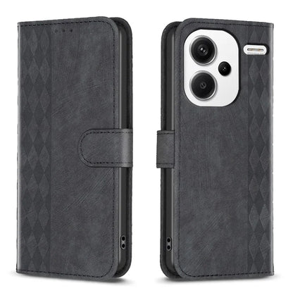 For Xiaomi Redmi Note 13 Pro+ 5G Leather Wallet Case Grid Pattern Shockproof Flip Cover