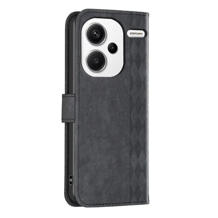 For Xiaomi Redmi Note 13 Pro+ 5G Leather Wallet Case Grid Pattern Shockproof Flip Cover