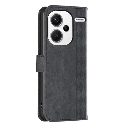 For Xiaomi Redmi Note 13 Pro+ 5G Leather Wallet Case Grid Pattern Shockproof Flip Cover