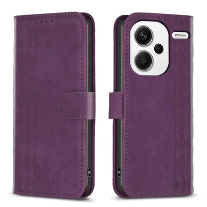For Xiaomi Redmi Note 13 Pro+ 5G Leather Wallet Case Grid Pattern Shockproof Flip Cover
