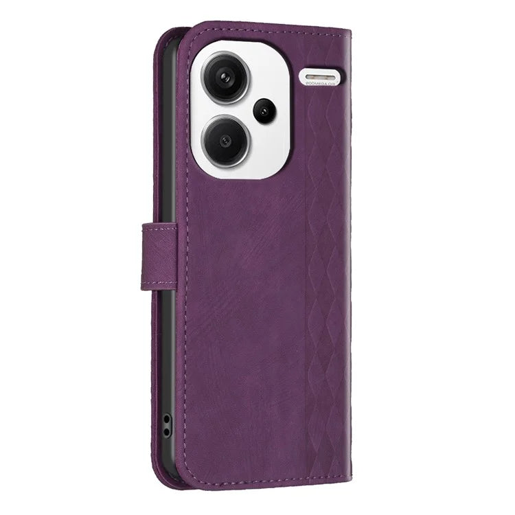 For Xiaomi Redmi Note 13 Pro+ 5G Leather Wallet Case Grid Pattern Shockproof Flip Cover