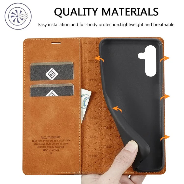 LC.IMEEKE For Samsung Galaxy A55 5G Wallet Case Microfiber Leather Phone Cover