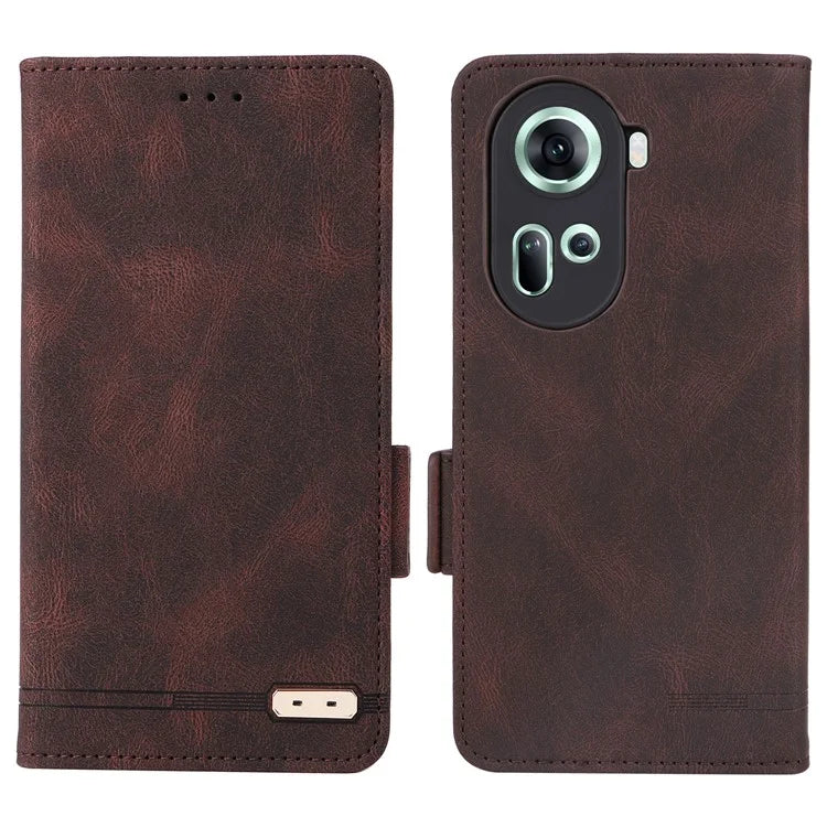 For Oppo Reno11 5G (Global) Flip Leather Case Hardware Decor Phone Cover with Wallet