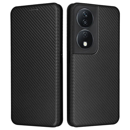 Carbon Fiber Texture Case for Honor X7b 4G Leather Phone Cover with Card Slot