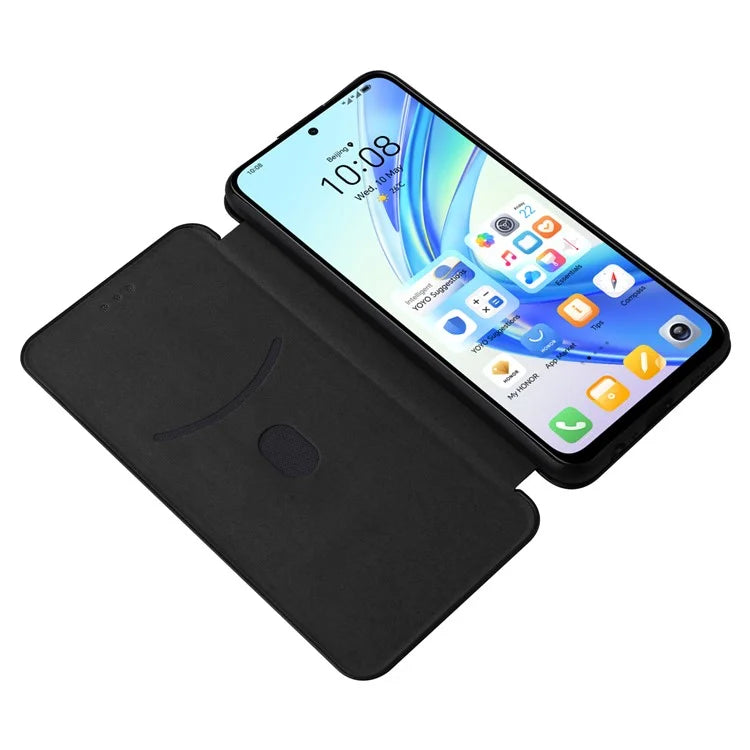 Carbon Fiber Texture Case for Honor X7b 4G Leather Phone Cover with Card Slot