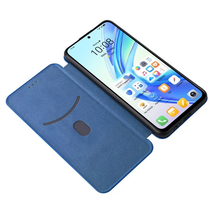 Carbon Fiber Texture Case for Honor X7b 4G Leather Phone Cover with Card Slot