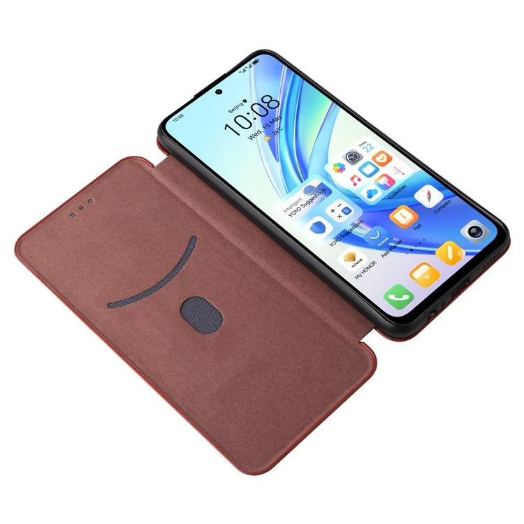 Carbon Fiber Texture Case for Honor X7b 4G Leather Phone Cover with Card Slot