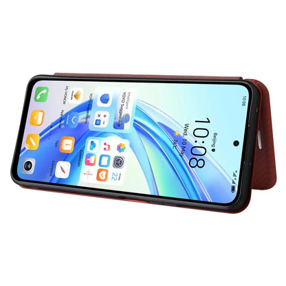 Carbon Fiber Texture Case for Honor X7b 4G Leather Phone Cover with Card Slot