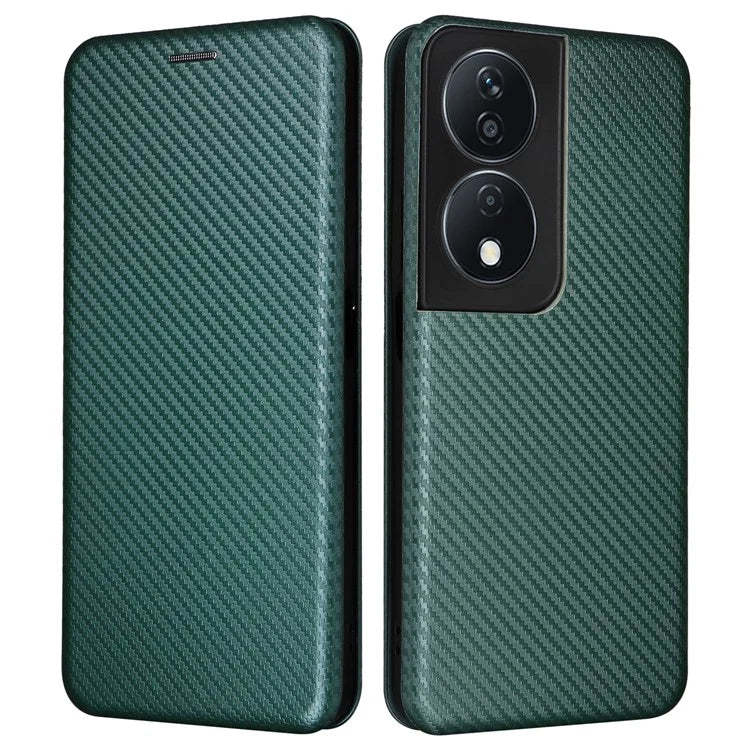 Carbon Fiber Texture Case for Honor X7b 4G Leather Phone Cover with Card Slot