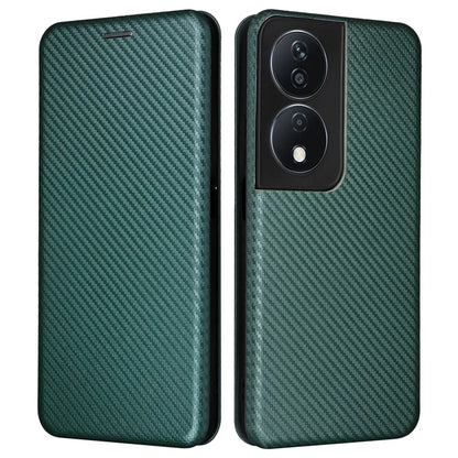 Carbon Fiber Texture Case for Honor X7b 4G Leather Phone Cover with Card Slot