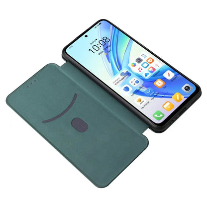 Carbon Fiber Texture Case for Honor X7b 4G Leather Phone Cover with Card Slot