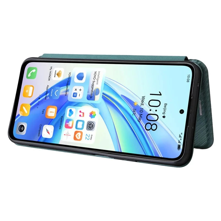 Carbon Fiber Texture Case for Honor X7b 4G Leather Phone Cover with Card Slot
