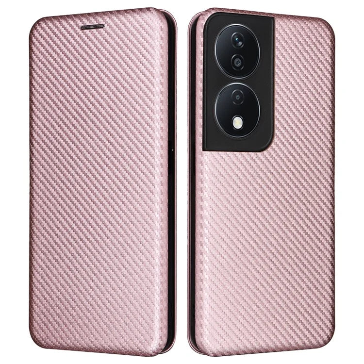 Carbon Fiber Texture Case for Honor X7b 4G Leather Phone Cover with Card Slot
