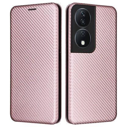 Carbon Fiber Texture Case for Honor X7b 4G Leather Phone Cover with Card Slot