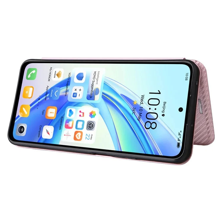 Carbon Fiber Texture Case for Honor X7b 4G Leather Phone Cover with Card Slot