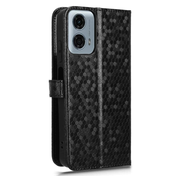 For Motorola Moto G34 5G Flip Leather Case Wallet Cover Dot Pattern Imprinted