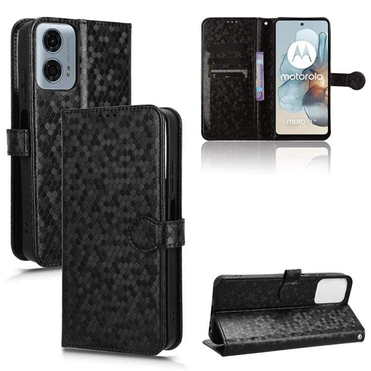 For Motorola Moto G34 5G Flip Leather Case Wallet Cover Dot Pattern Imprinted