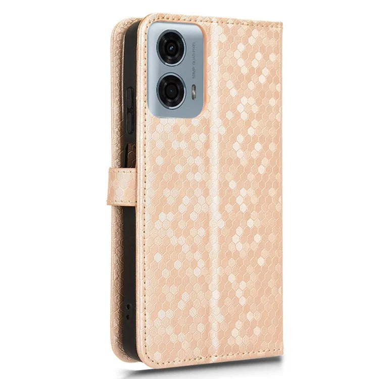 For Motorola Moto G34 5G Flip Leather Case Wallet Cover Dot Pattern Imprinted