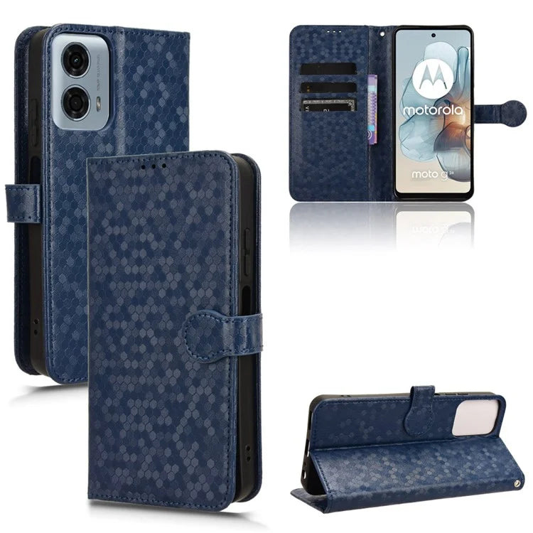 For Motorola Moto G34 5G Flip Leather Case Wallet Cover Dot Pattern Imprinted