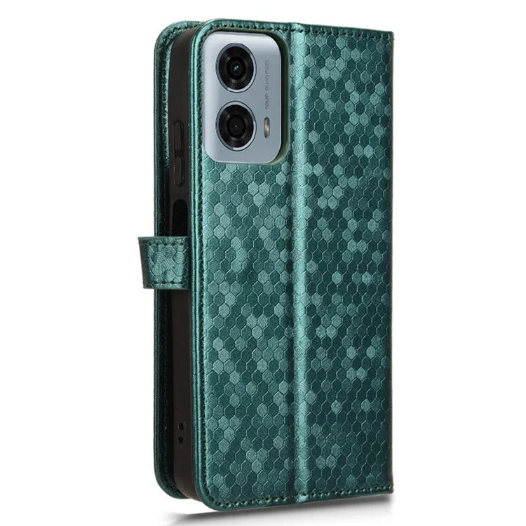 For Motorola Moto G34 5G Flip Leather Case Wallet Cover Dot Pattern Imprinted