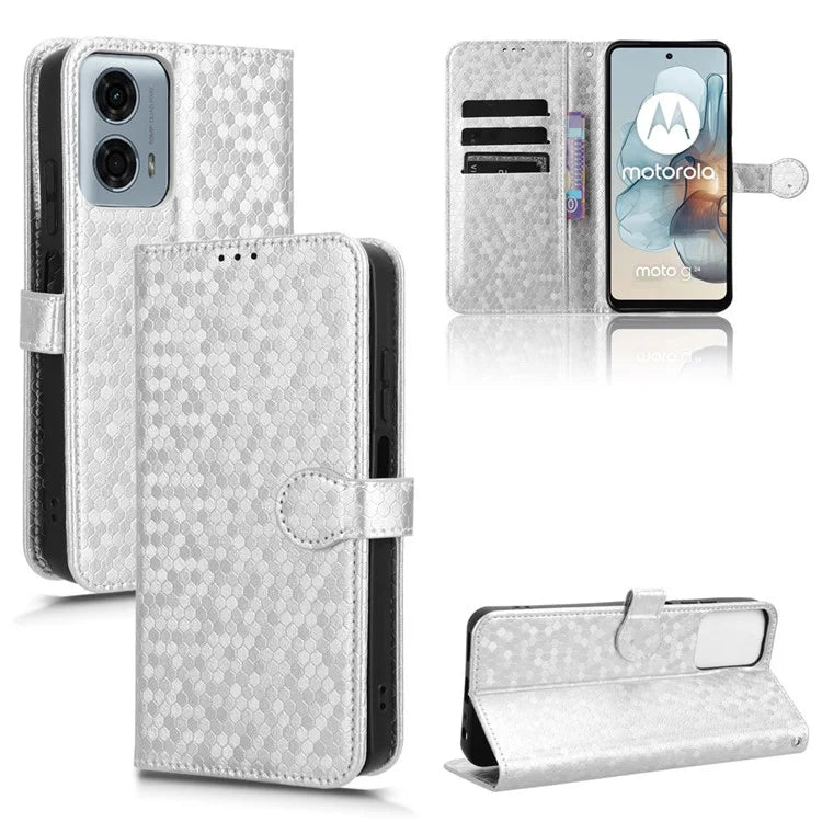 For Motorola Moto G34 5G Flip Leather Case Wallet Cover Dot Pattern Imprinted