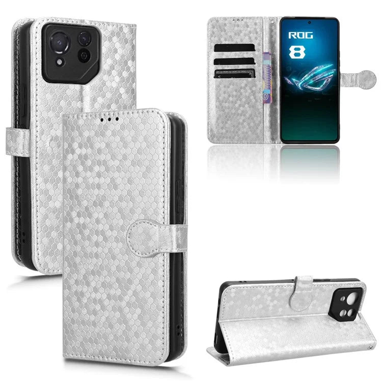 For Asus ROG Phone 8 Pro 5G / 8 5G Phone Wallet Case Dot Imprinted PU Leather Cover