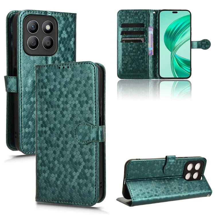 For Honor X8b 4G Case Dot Pattern Imprinted Leather Phone Wallet Cover
