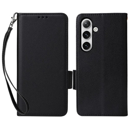 For Samsung Galaxy S24+ Case Leather Litchi Texture Phone Protector with Wrist Strap
