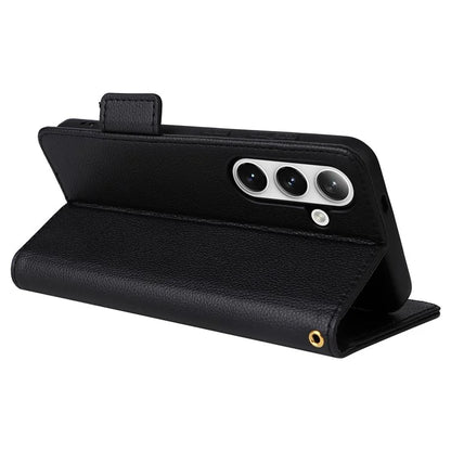 For Samsung Galaxy S24+ Case Leather Litchi Texture Phone Protector with Wrist Strap