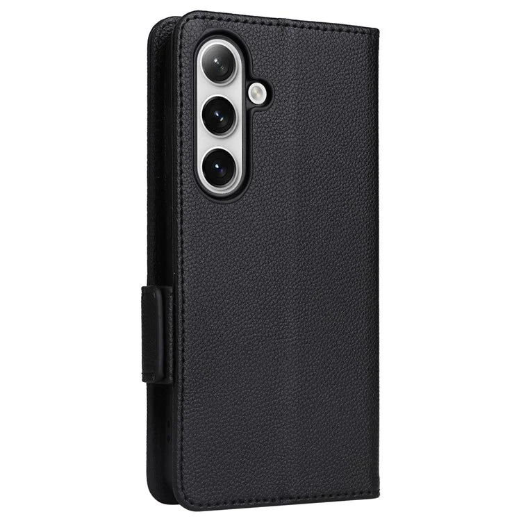 For Samsung Galaxy S24+ Case Leather Litchi Texture Phone Protector with Wrist Strap