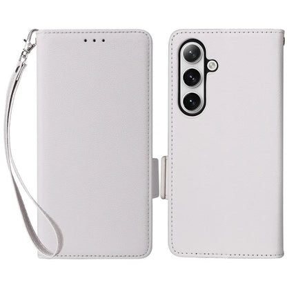 For Samsung Galaxy S24+ Case Leather Litchi Texture Phone Protector with Wrist Strap