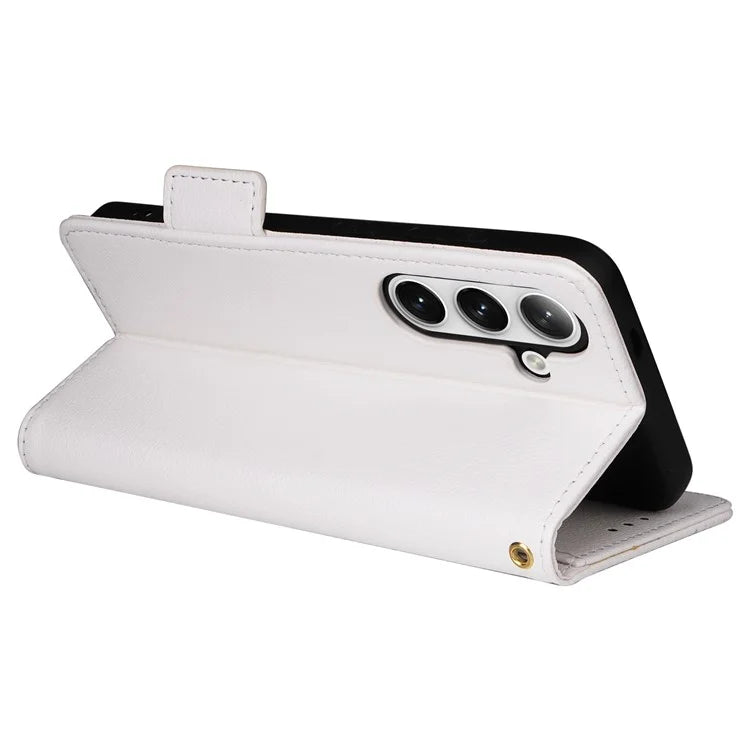 For Samsung Galaxy S24+ Case Leather Litchi Texture Phone Protector with Wrist Strap