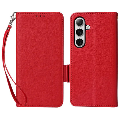 For Samsung Galaxy S24+ Case Leather Litchi Texture Phone Protector with Wrist Strap