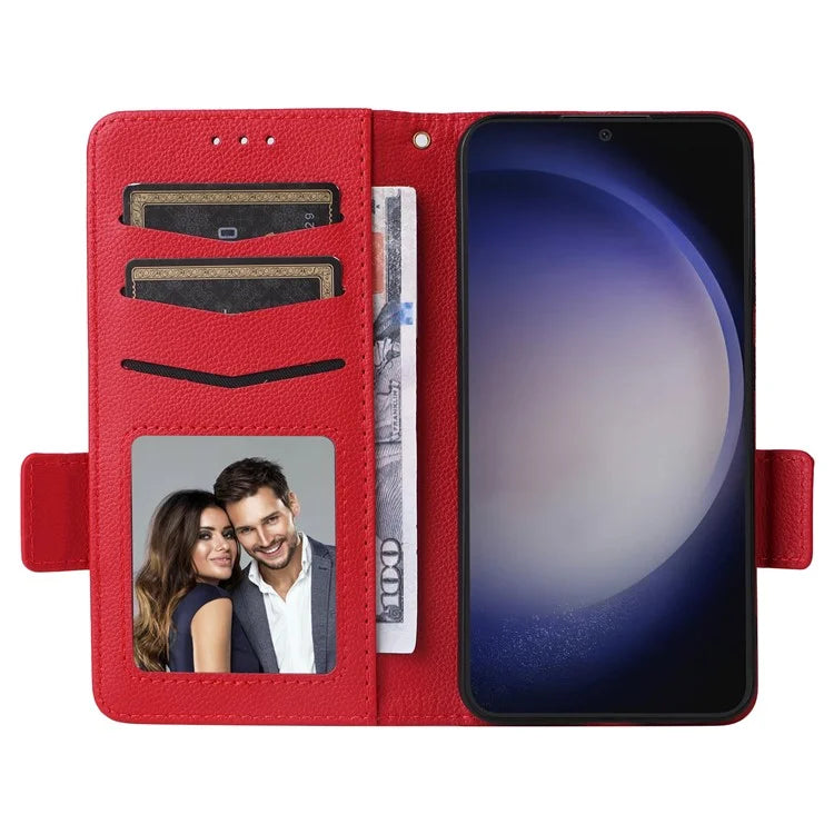 For Samsung Galaxy S24+ Case Leather Litchi Texture Phone Protector with Wrist Strap